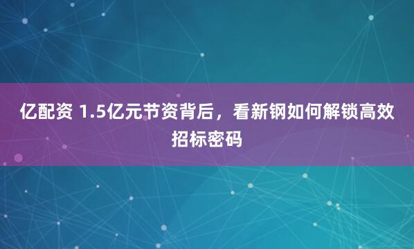 亿配资 1.5亿元节资背后，看新钢如何解锁高效招标密码
